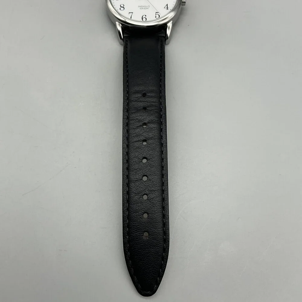 Timex Indiglo Easy Reader Mens Watch 38mm Black Leather Date New Battery